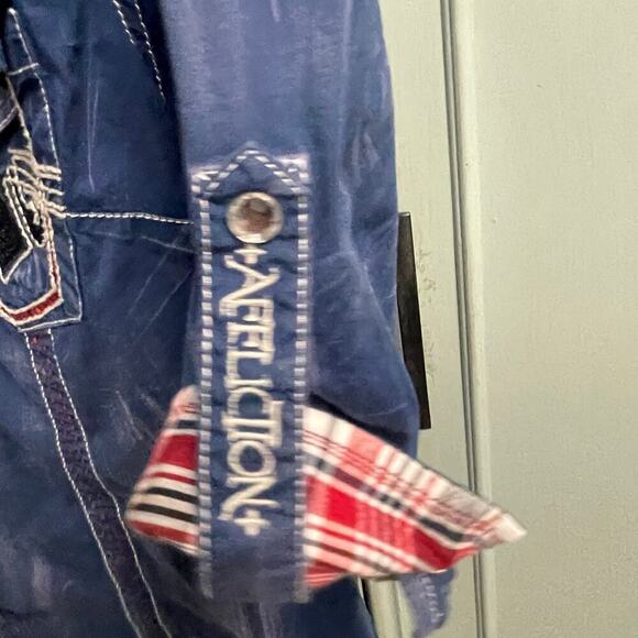 Affliction Black Premium Size Large Crystal Snap Embroidered Cross Shirt - Picture 4 of 9